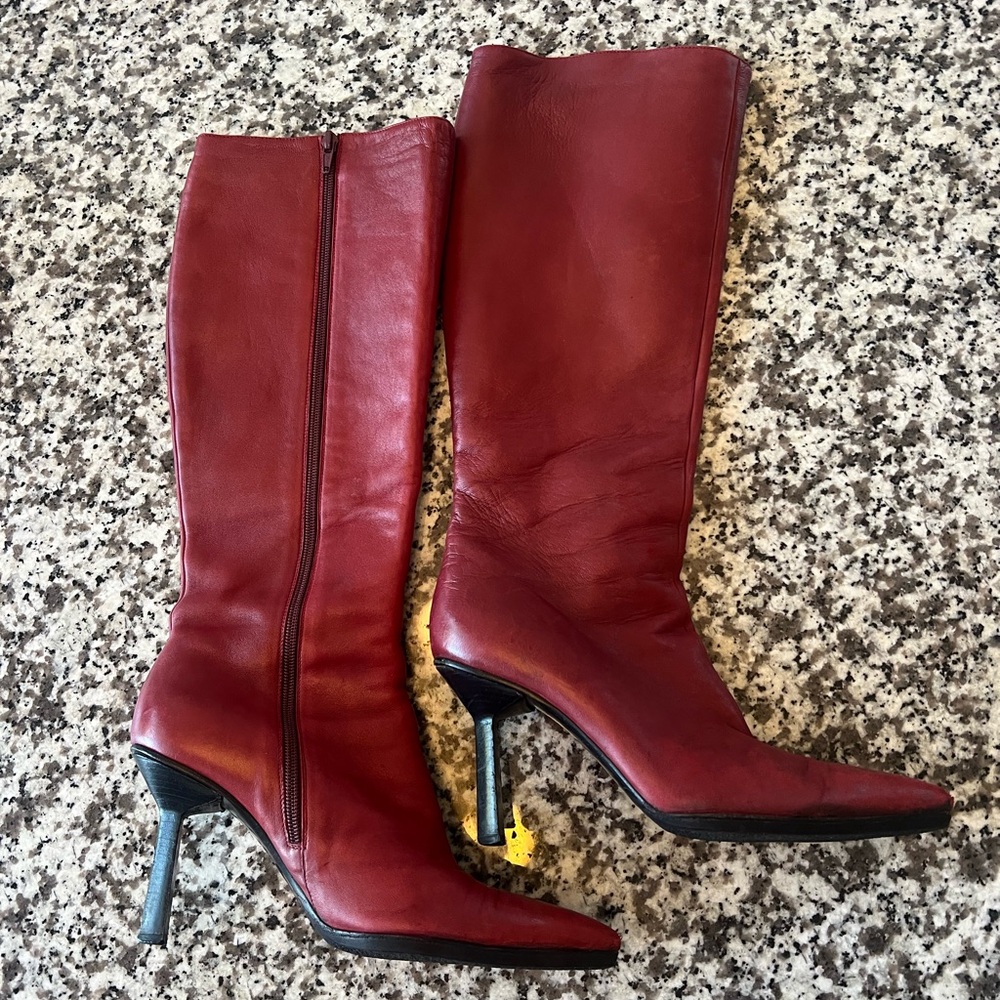 Ballin Burgundy Leather Heeled Boots Made in Italy